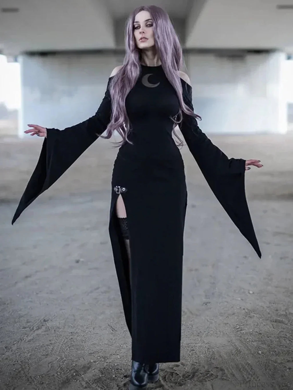 Moon Hollow Out Flare Sleeve Maxi Dress