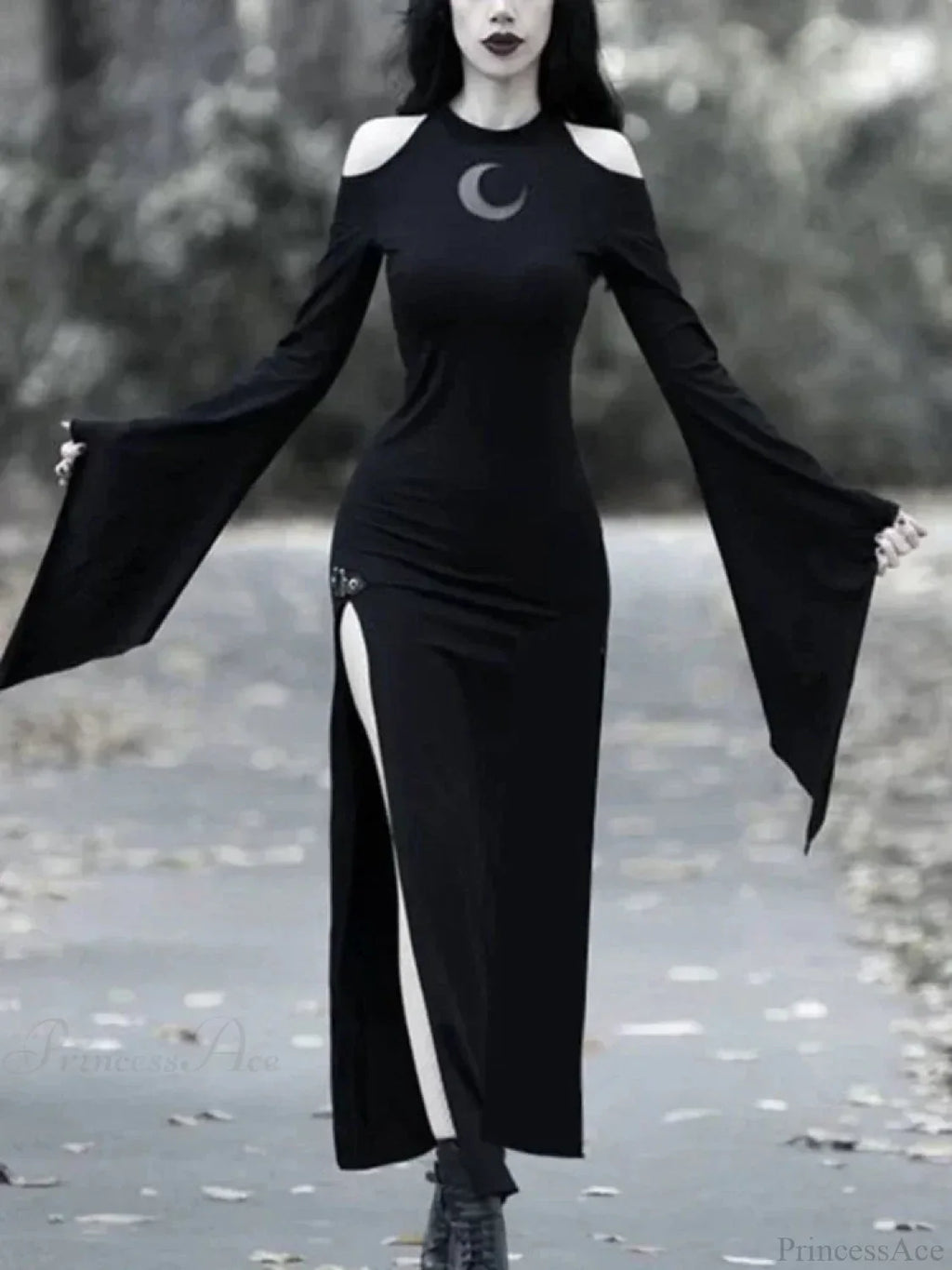 Moon Hollow Out Flare Sleeve Maxi Dress