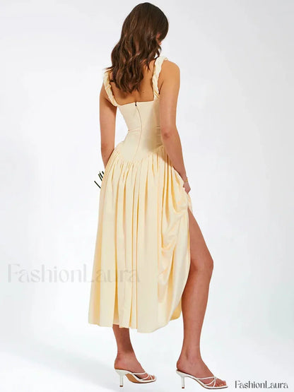 Satin Square-Collar Midi Dress