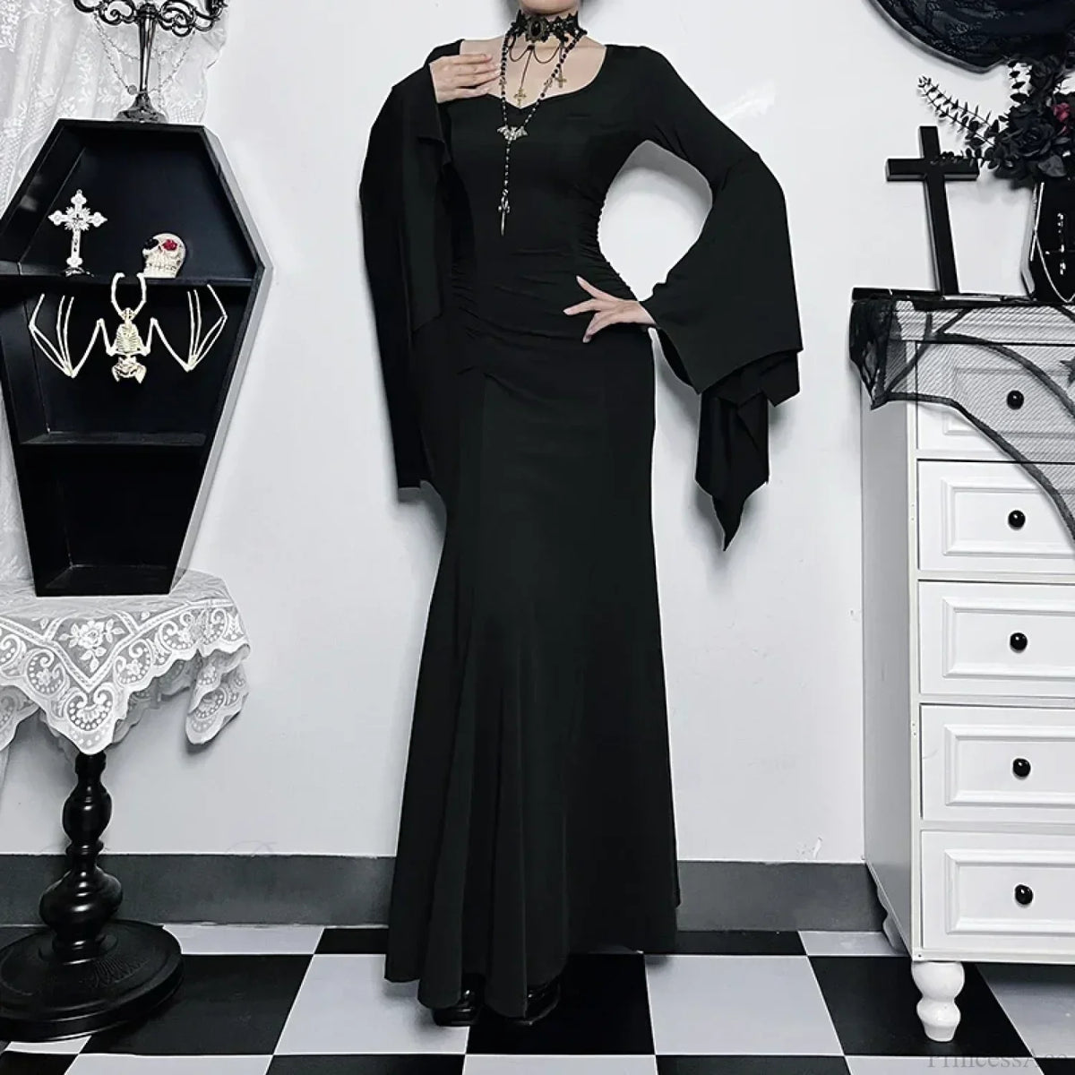 Slim Gothic Fall Daily Comfort Maxi Dress