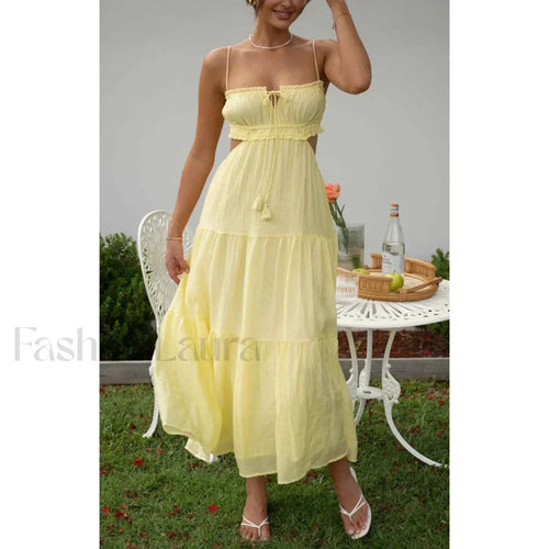 Tassel Tie-Up Cutout Midi Dress
