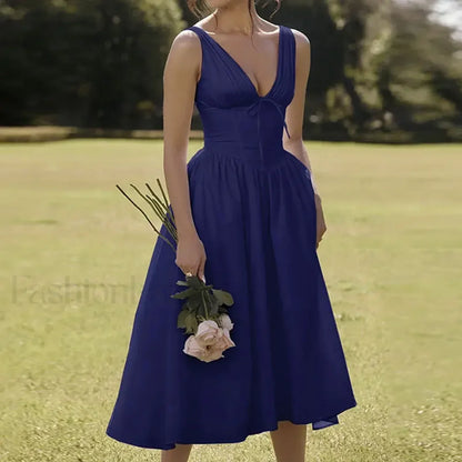 White Floral V-Neck Midi Dress