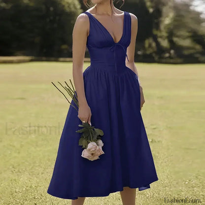 White Floral V-Neck Midi Dress