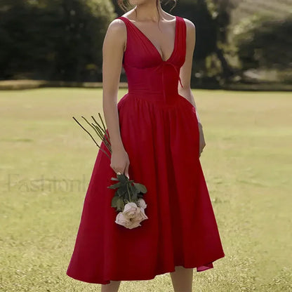 White Floral V-Neck Midi Dress