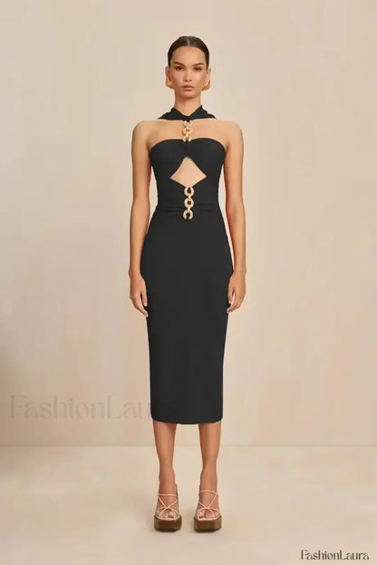White Halter Bandage Midi Dress