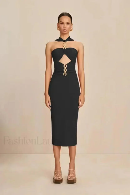 White Halter Bandage Midi Dress