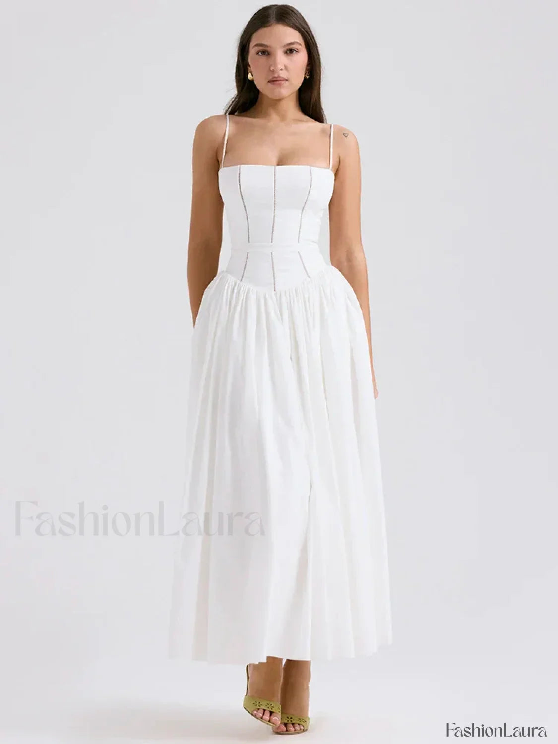 White Spaghetti-Strap Midi Dress