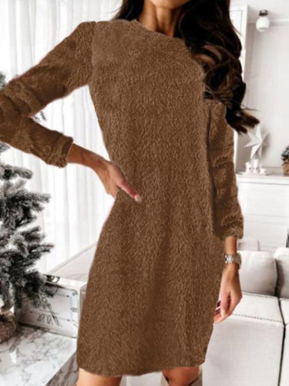 Plush Knitted Long Sleeve Sweater Dress